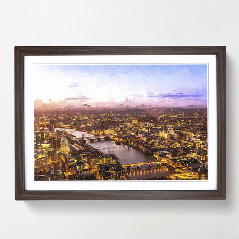 The Thames River & London Skyline in Abstract - Framed Print, Walnut, 40cm H x 60cm W x 2cm D