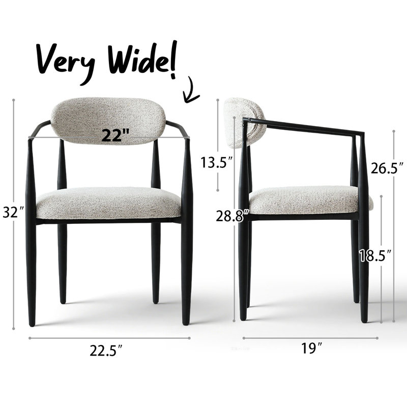 Upholstered Chenille Dining Chairs with Arms, Beige, 4