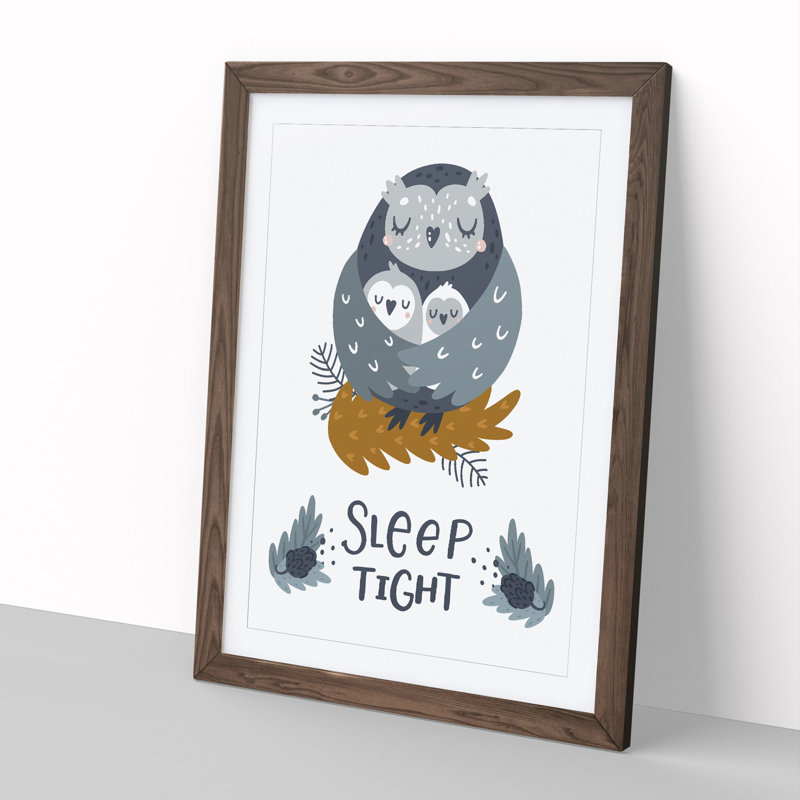 Sleep Tight Owl - Framed Print, 48cm H x 36cm W x 2cm D, Walnut Framed