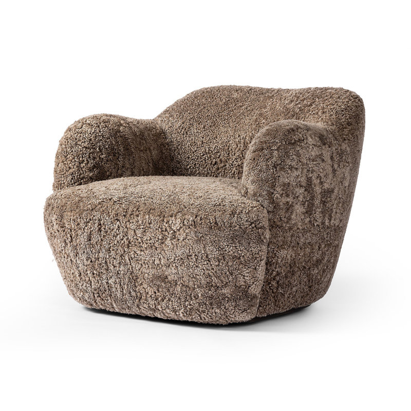 Julius Swivel Barrel Chair, Taupe Shearling Unshorn Sheepskin