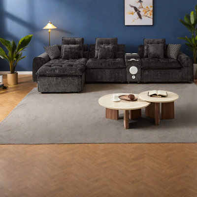 Canapé d'angle moderne en boucle noire, canapé d'angle surdimensionné de 143,2 pouces avec assise profonde.