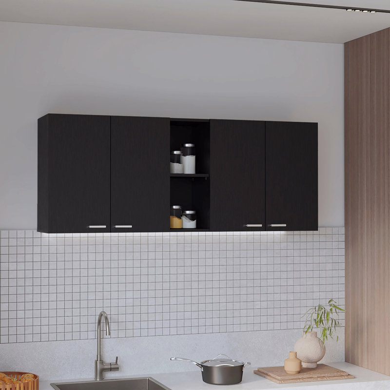 59-Inch Four Swing Doors Wall Cabinet, Black