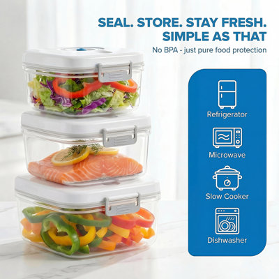 Ensemble de 7 contenants de rangement pour aliments scellés sous vide 7 + 1, étanches, fraîcheur, organisateurs de cuisine sans BPA, idéaux pour les fruits, les légumes, les viandes, les restes, vont au lave-vaisselle (0,6 x 2 + 1,5 x 2 + 1 x 2 + 1 x 1 + pompe x 1)