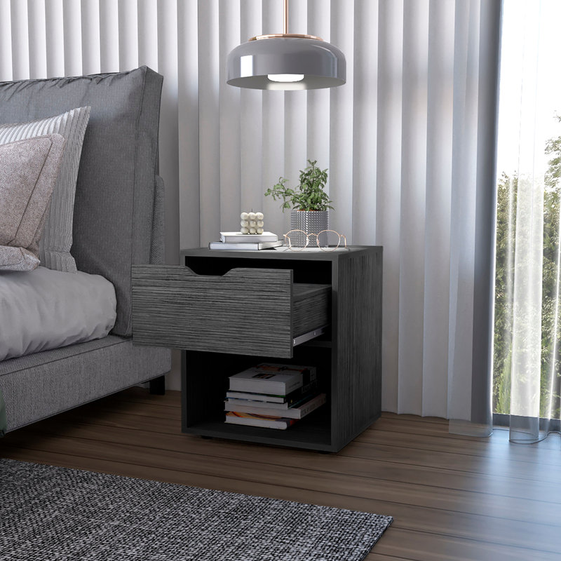 Table de chevet grise pour la chambre à coucher - Vaste espace et table de chevet de rangement durable, conception élégante