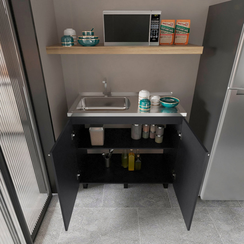 2 éviers utilitaires et une armoire, Noir