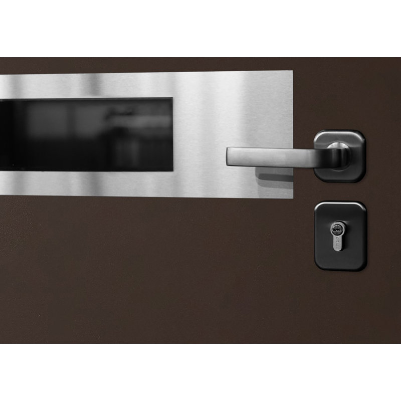 Porte d'entrée extérieure moderne en acier 36 po x 80 po - Inox S4 avec éclairage latéral et traverse, Brun, Côté gauche