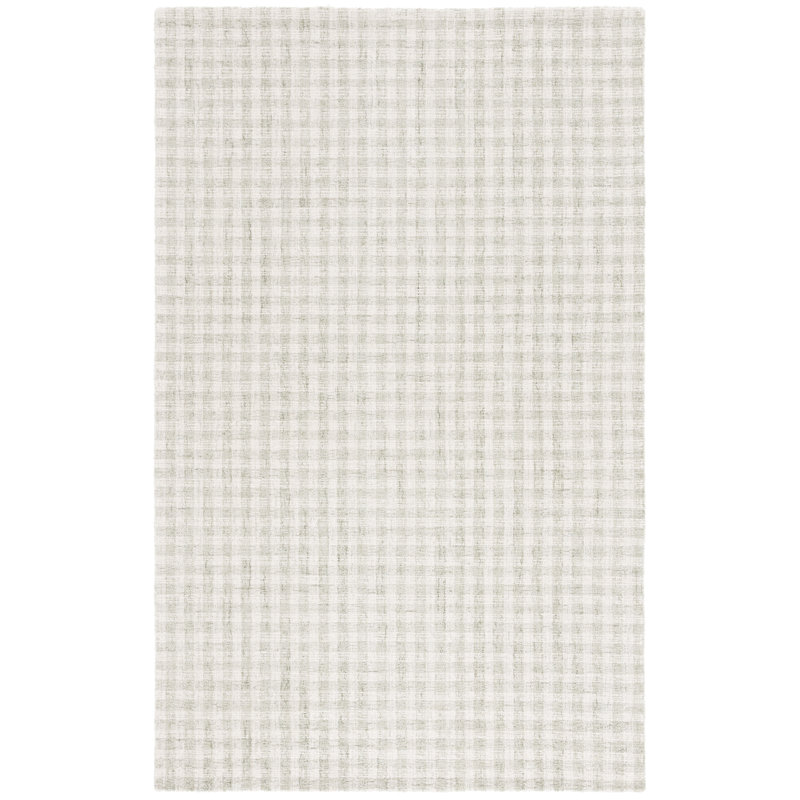 Giovoni Ebony Hand Tufted Wool/Cotton Plaid Rug in Sage/Ivory, Rectangle 3' x 5'