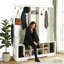 Arbre d'entrée avec banc et rangement pour chaussures, banc d'entrée 3 en 1 avec portemanteau, rangement pour chaussures réglable et crochets suspendus