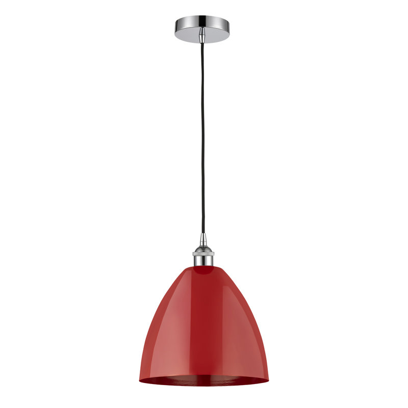 Luminaire suspendu conique 1 lumière, Rouge, Chrome poli, H 14,75 po x l 12 po x P 12 po