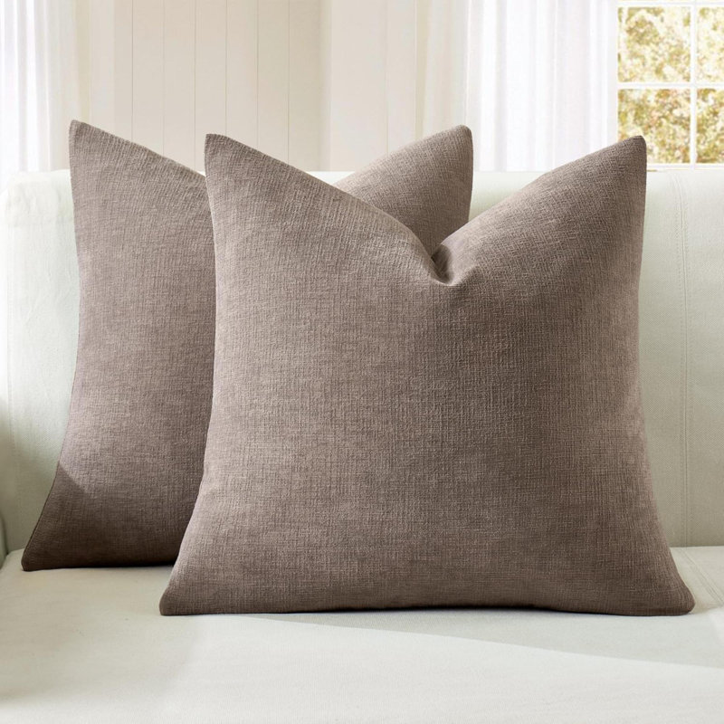 Ensemble de 2 housses de coussins décoratifs carrés en chenille pour ferme pour canapé-lit, Brun