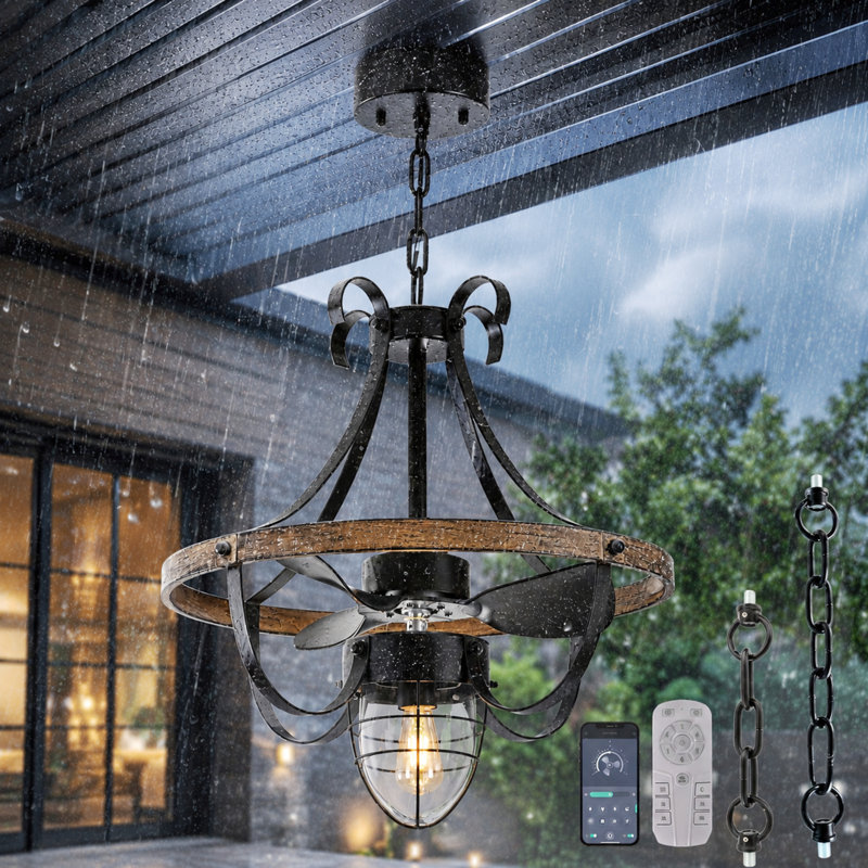 21.45" IP44 Waterproof Outdoor Farmhouse Caged Ceiling Fan With Light Kits And Remote Control