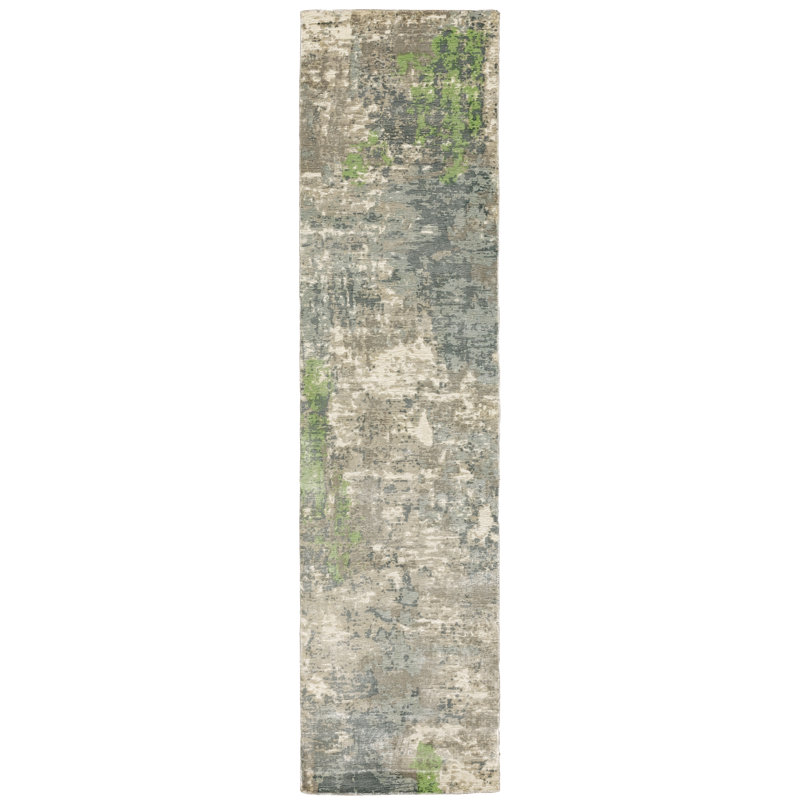 Tapis bleu / vert délavé noué à la main Kirkpatrick, Tapis de couloir beige