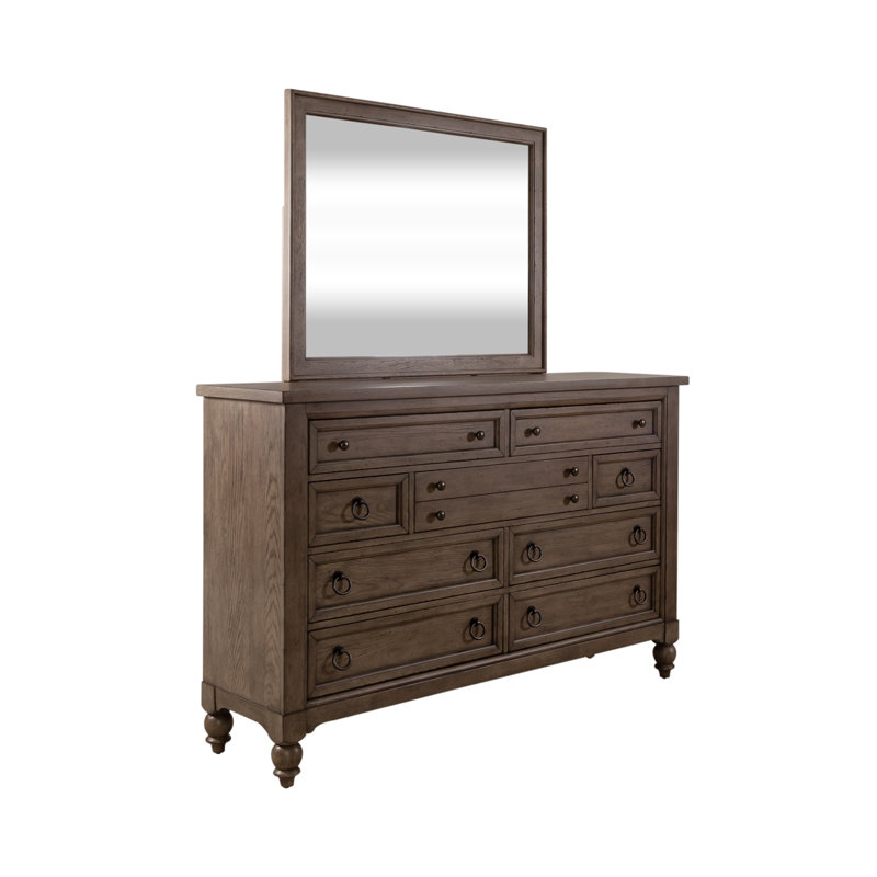 Grand lit Vergia, commode et miroir, table de chevet
