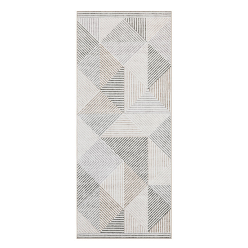 Jahree Miles Modern Geometric Machine Washable Area Rug, Runner 2'6" x 6', Beige