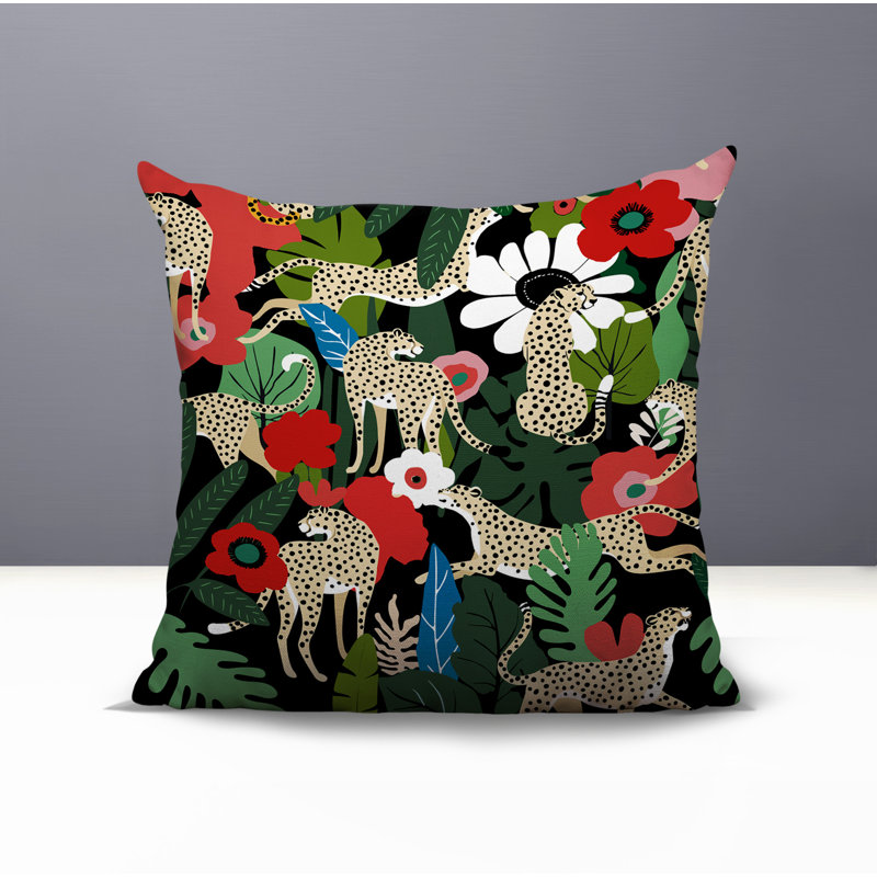 Oreiller carré réversible intérieur / extérieur Nogi Leopard, Carré 16 po, Rouge