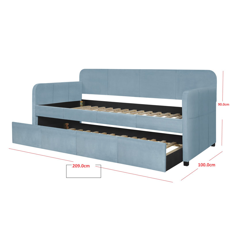 Tiara Upholstered Daybed with Trundle, Blue