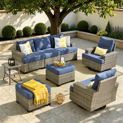 Tommy 7 Person Wicker/rattan Sofa Seating Group With Cushions