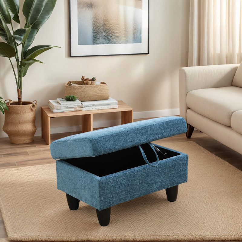 Repose-pieds en flanelle avec rangement, Polyester bleu