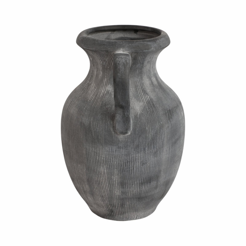 Stoneware Table Vase, 12" H x 10" W x 8" D, Black/Ivory