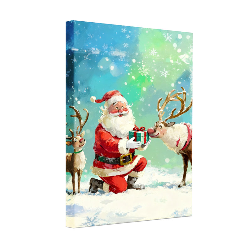 Père Noël de Noël avec renne et cadeau, H 18 po x l 12 po