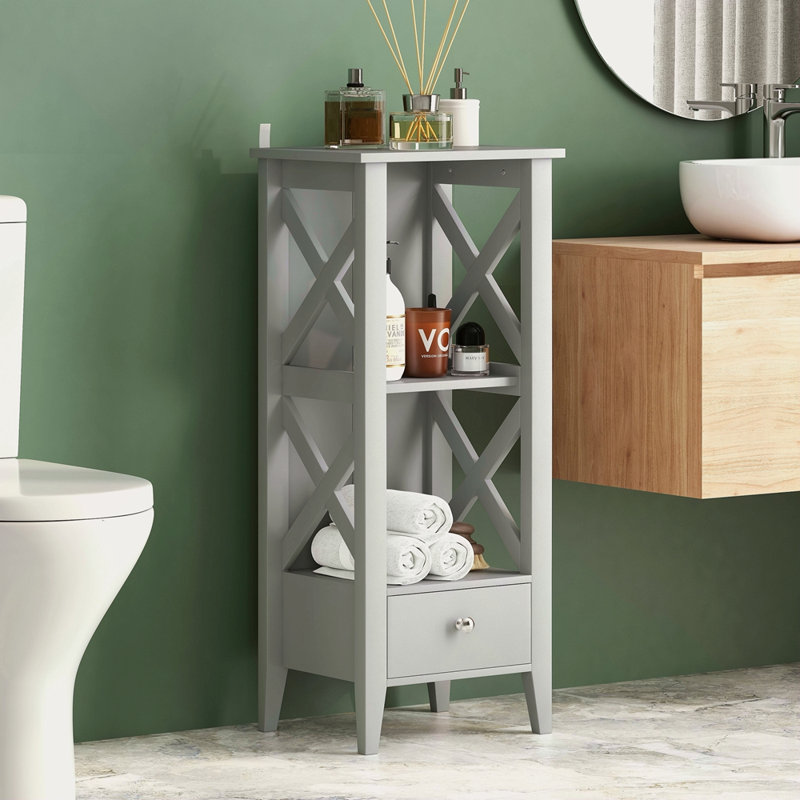 Étagère de rangement moderne en faux bois, 2 tablettes et tiroir, rangement compact