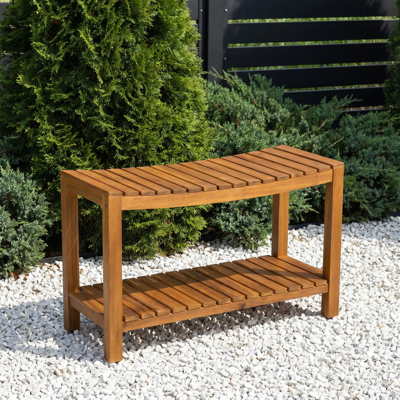 Teak Shower Bench 32" – Solid Wood Shower Stool for Inside Shower, Waterproof Bathroom Seat, Indoor/Outdoor Use – 350 lbs Capacity