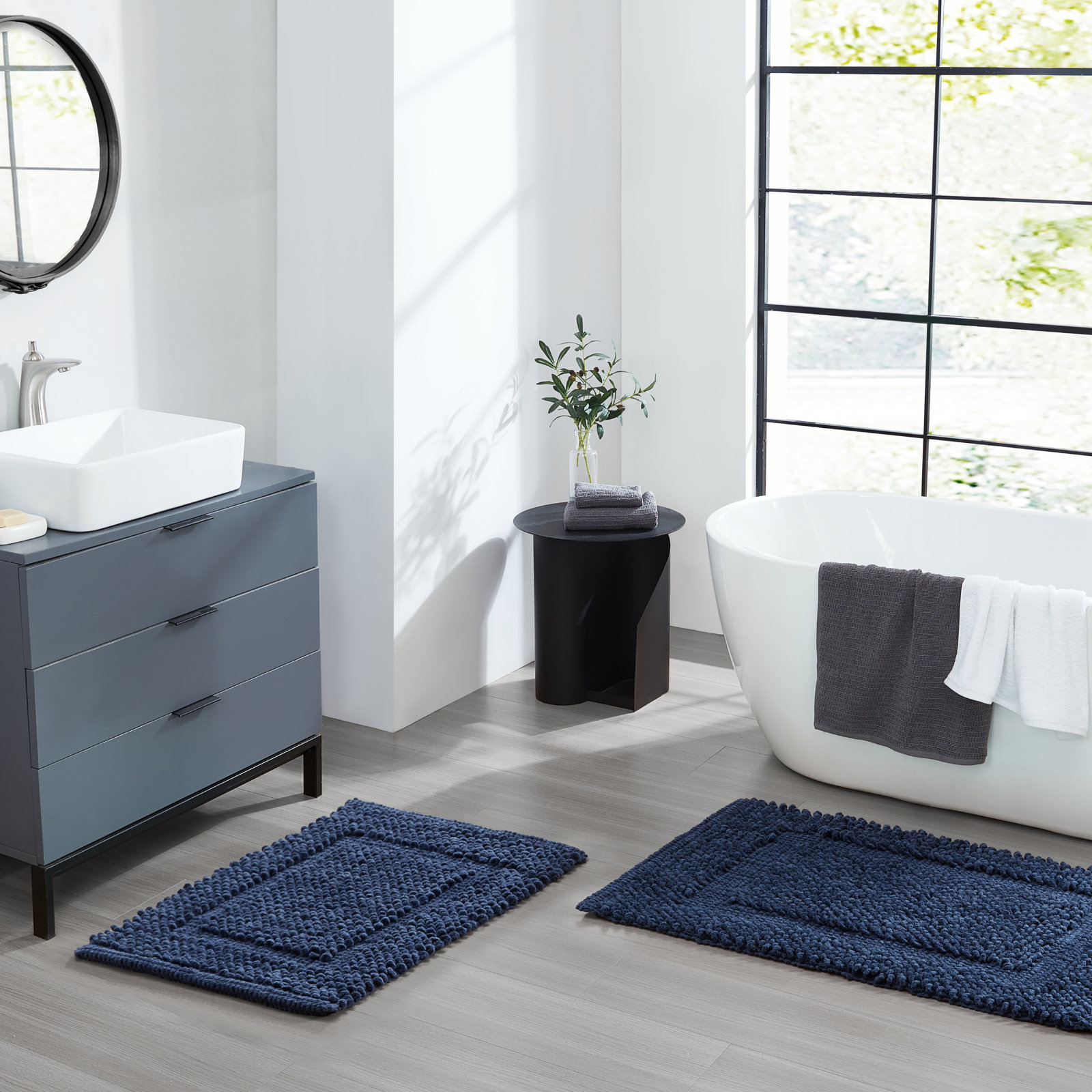 Payten Classic Cotton Bath Mat, Pale Blue, Set of 2 - 17" W x 24"L / 20"W x 32"L