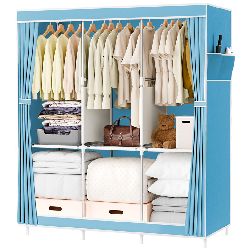Wardrobe Closet Storage with 3 Hanging Rods, Portable Closet Organizers and Storage, Clothes Rack Shelf Garment Cabinet, Tool Free Assembly