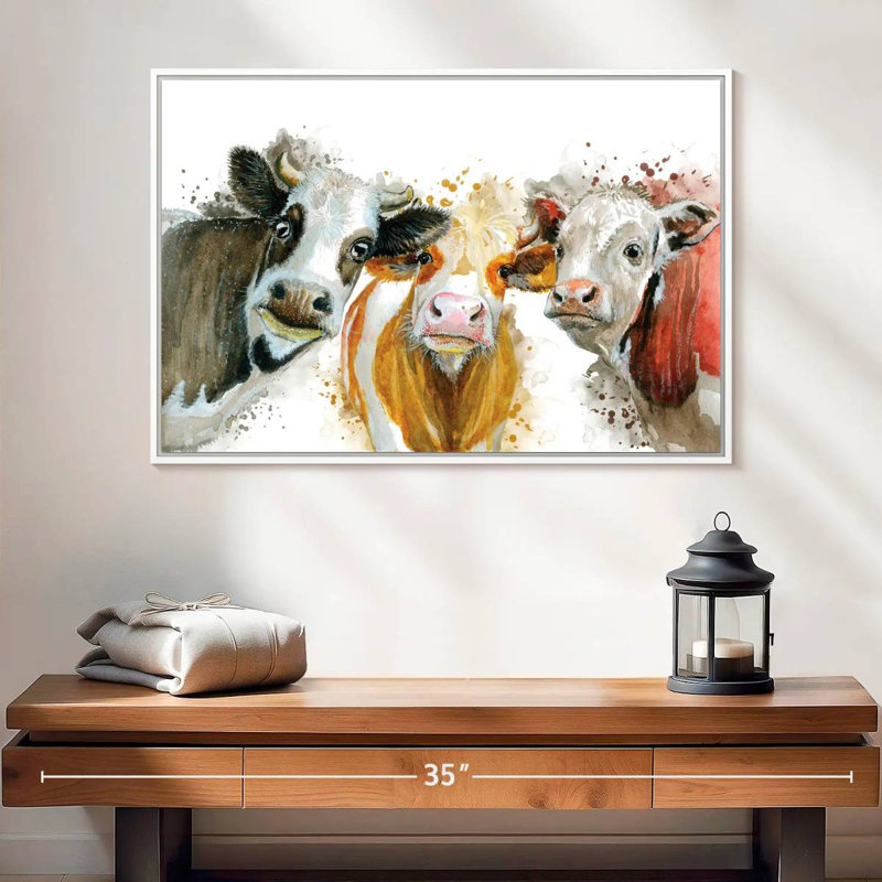 Éclaboussures de vaches, Cadre flottant blanc, 25 po x 17 po