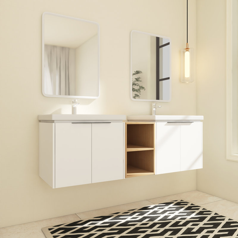 Ansharah 58.46 " W Wall Mounted Wall Mounted 2 Double Vanity Bathroom Vanity With Ceramic Top