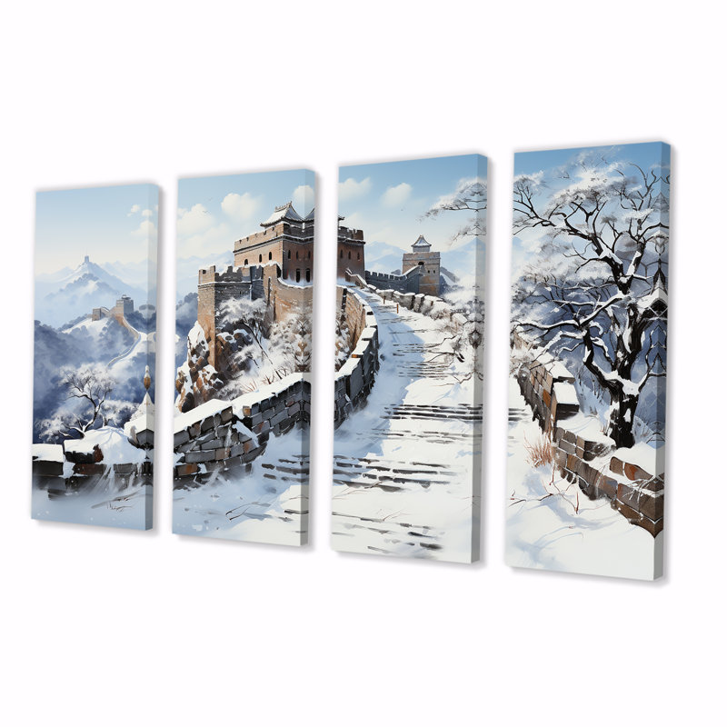 Grande muraille de Chine en hiver III, art mural sur toile 4 pièces, H 32 po x l 64 po