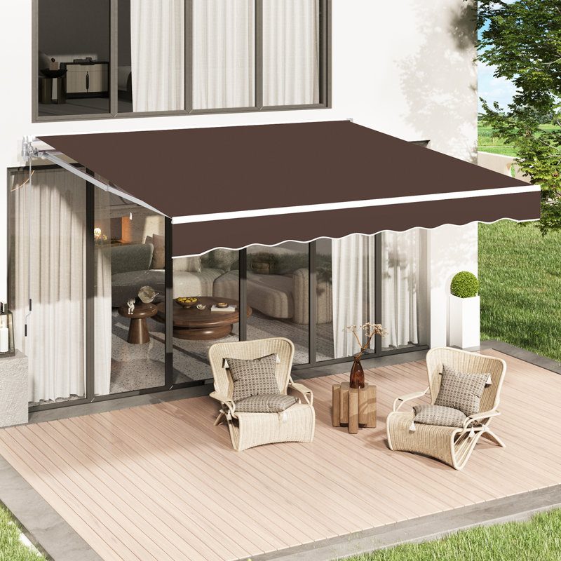 AECOJOY Manual Retraction Slope Patio Awning, 156" W x 96" D, Brown, Solid Color