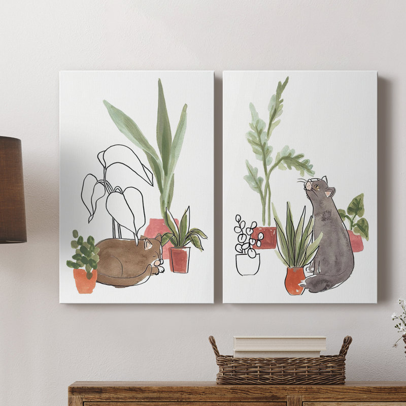 PurrfectPlants III - Toile tendue avec châssis de qualité supérieure - Prêt à être accroché