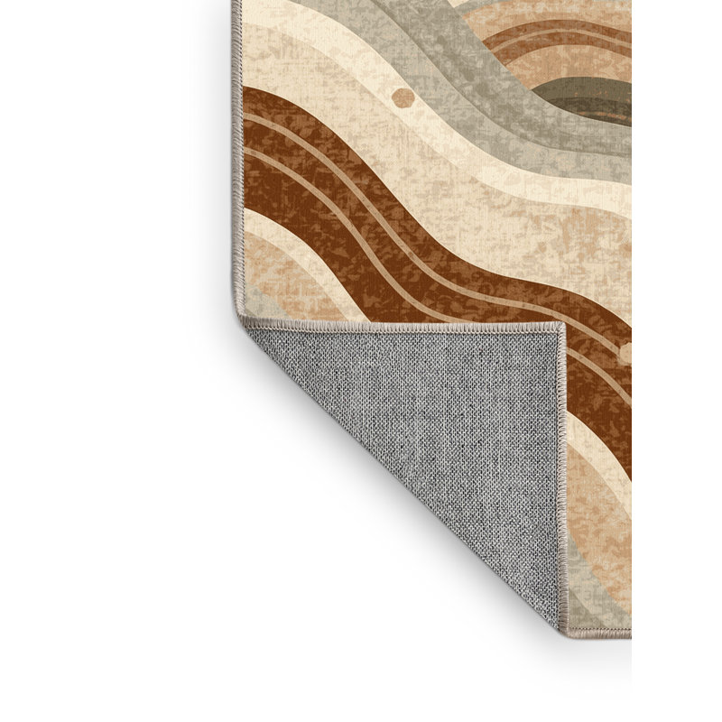 Machine Washable Ovetta Mountain Geology Layers Classic Floral Rug in Beige – Beige Binding, 5x8