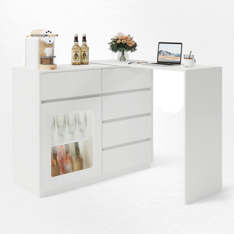 44"-85" Extendable Sofa Bar Table Cabinet With LED