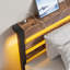 Structure de lit plateforme en métal avec tête de lit grand, ports USB, lumières DEL RVB, rangement, aucun sommier nécessaire, brun rustique-1881343043-1881343042