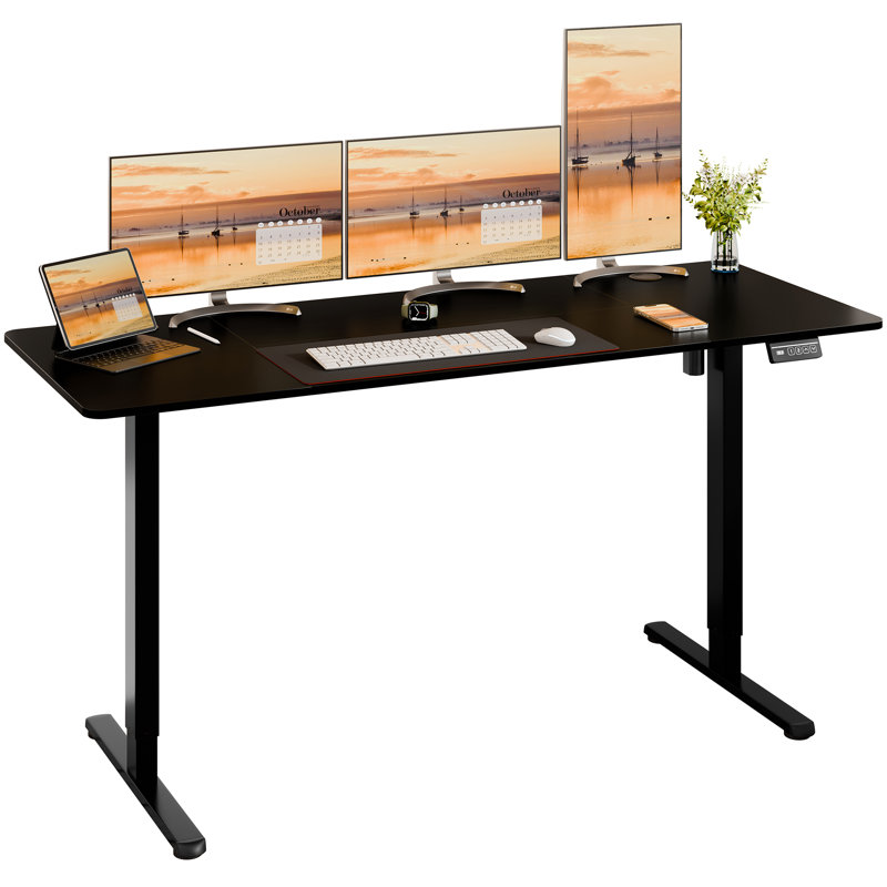 Bureau debout électrique à hauteur ajustable, Noir / Noir, H 46,5 po x l 63 po x P 23,6 po