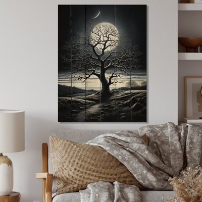 Tree Moonlit Serenade - Trees Print on Wood