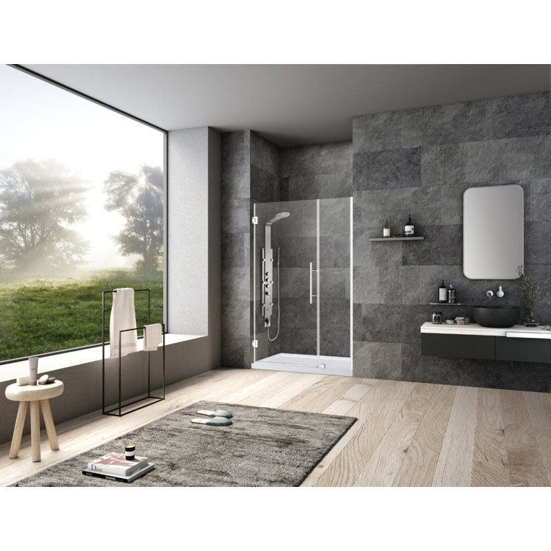Porte de douche à charnière réversible à charnière à ouverture automatique sans cadre, Chrome chrome