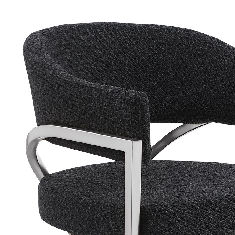 Ensemble de salle à manger en marbre blanc Grand avec chaises d'appoint en tissu Boucle, Noir, Argent argent