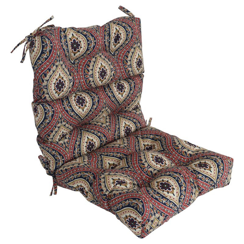 Outdoor Tufted Seat/Back Chair Cushion, Red/Tan/Jasmina Lakewood Moroccan, 22" W x 21" D