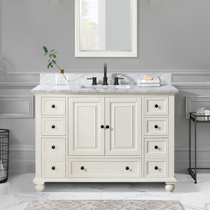 Sandborn 49'' Single Bathroom Vanity with Top, Carrara White, French White
