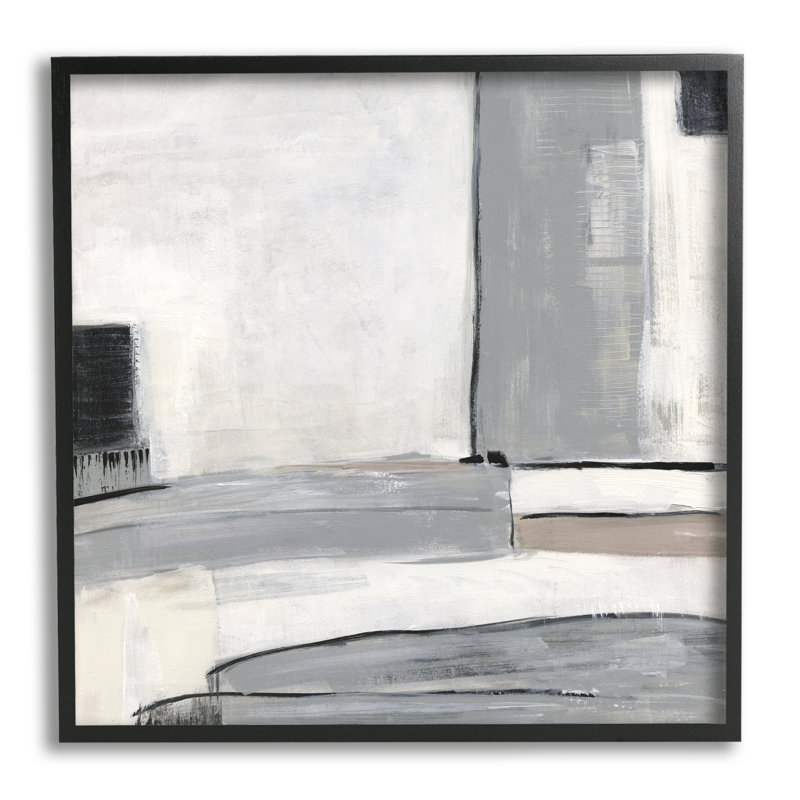 " Abstract Grey Geometric Shapes " by Sally Swatland Painting Print, 12" H x 12" W x 1.5" D, Midnight Black Framed Giclee