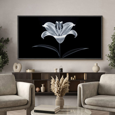 Black and White Lily Flower Framed Canvas Wall Art - Elegant Monochrome Floral Photography for Minimalist or Modern Decor