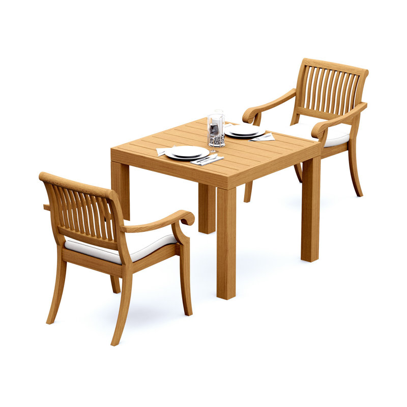 2 Seats 3 Pcs Grade-A Teak Wood Dining Set: 36" Square Table And 2 Arbor Stacking Arm Chairs #11AB0802, 2