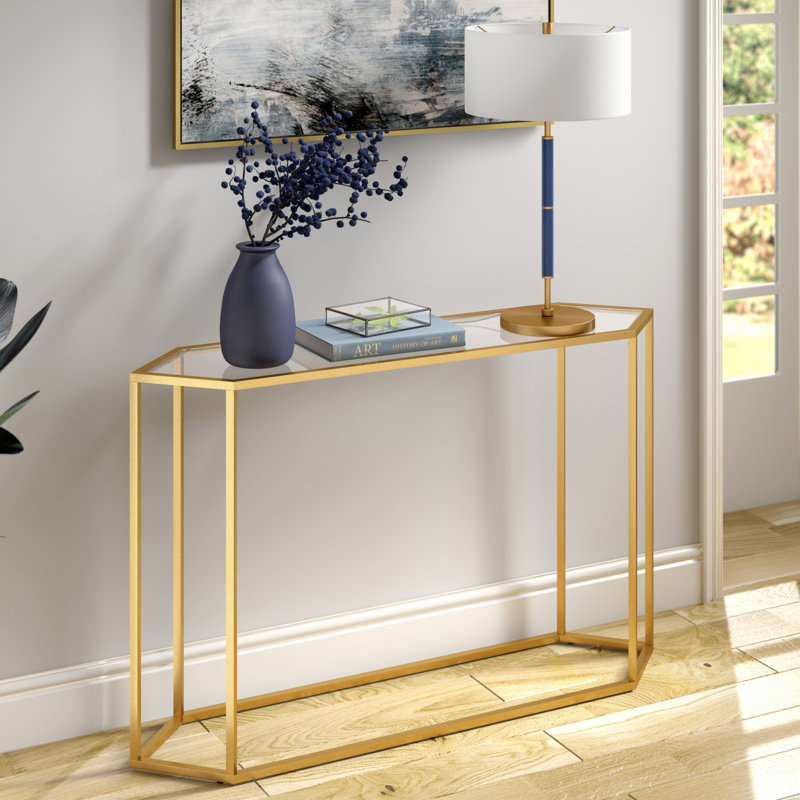 121.9cm Glass Top Console Table, Brass