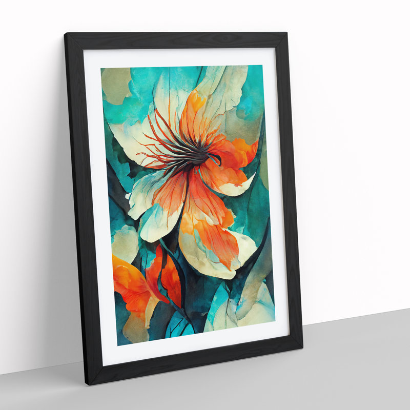 Pretty Abstract Floral No.5 - Wall Art, Black Framed, 66cm H x 48cm W, White