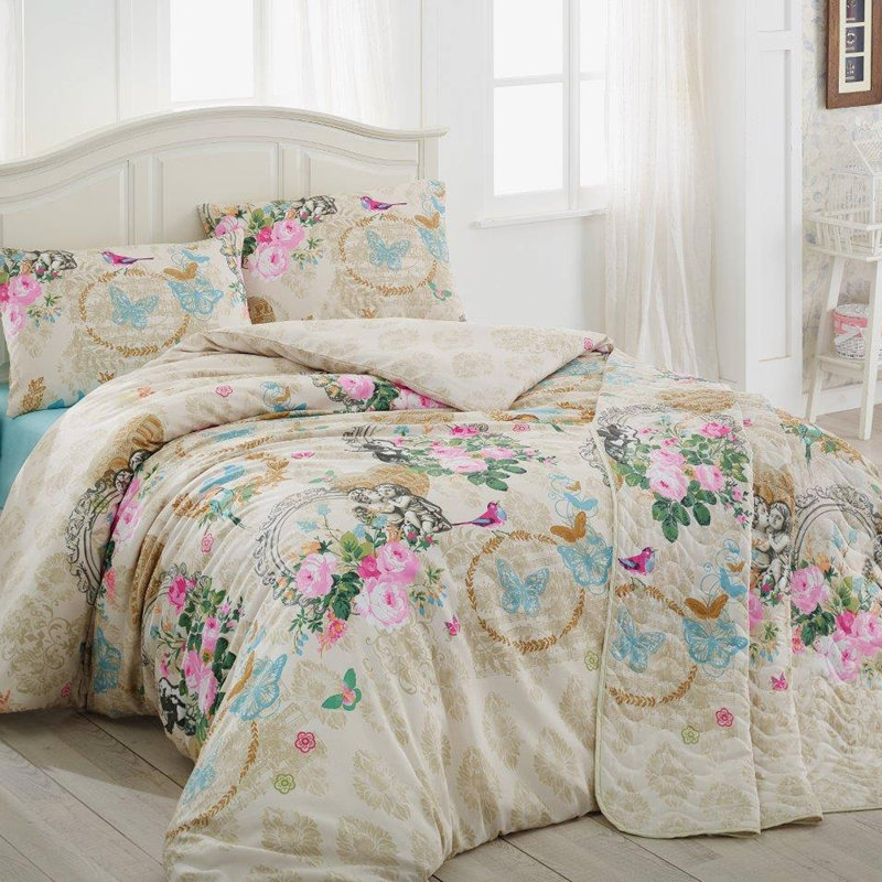 Ensemble de housse de couette en mélange de coton Saucedo, Housse de couette 55 po x 79 po + 1 taie d'oreille, Blanc