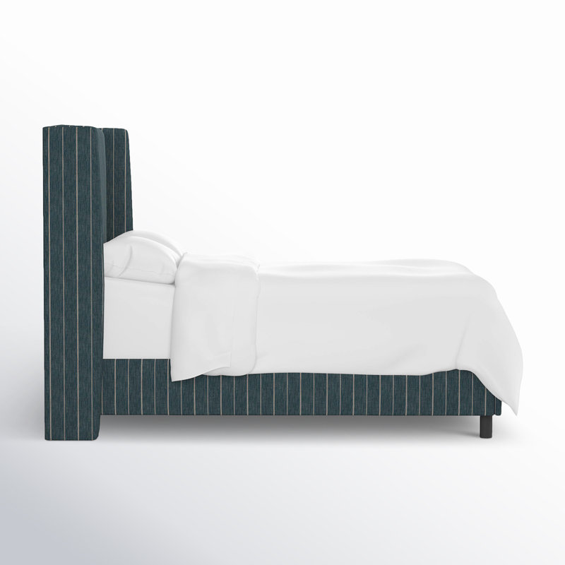 Tilly Upholstered Wingback Bed, California King, Fritz Peppercorn Stripe