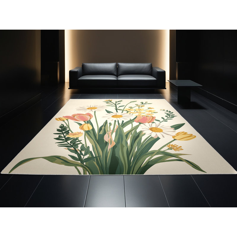 Soft Plush Eslinger Easter Modern & Contemporary Abstract Area Rug in Beige – White Binding, 5x8